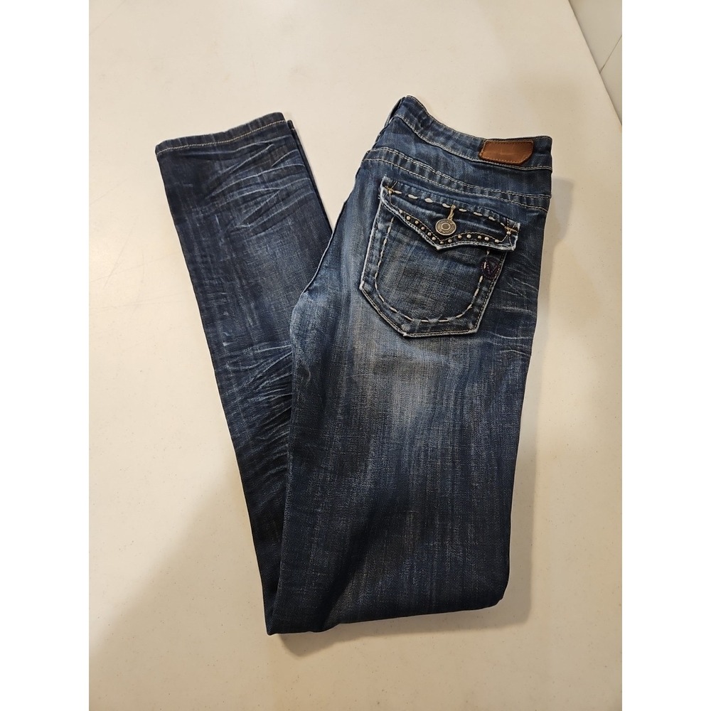 Vigoss Collection Straigh Fit Women's size 3 Blue Denim Jeans Flap Pockets (1267
